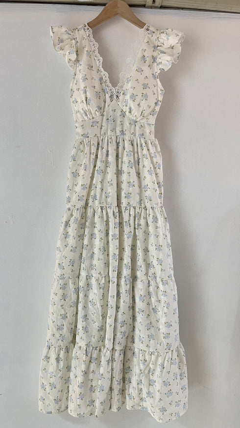 Vintage V Neck Design Midi Dress